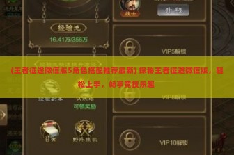 (王者征途微信版5角色搭配推荐最新) 探秘王者征途微信版，轻松上手，畅享竞技乐趣